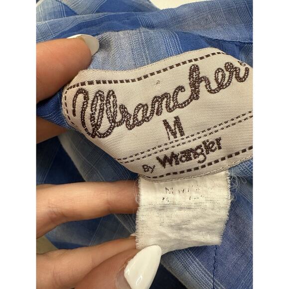Vintage Wrancher by Wrangler Size medium Blue Pearl Snap Western Shirt - Picture 4 of 9